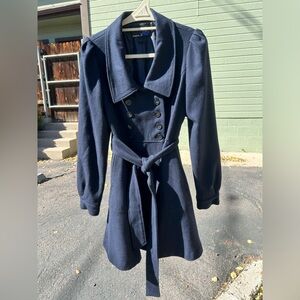 Double Breasted Full Skirt Navy Blue Pea Coat